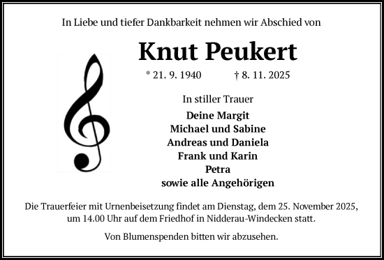 Traueranzeige von Knut Peukert von OFHA
