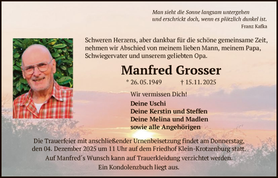 Traueranzeige von Manfred Grosser von OF0L
