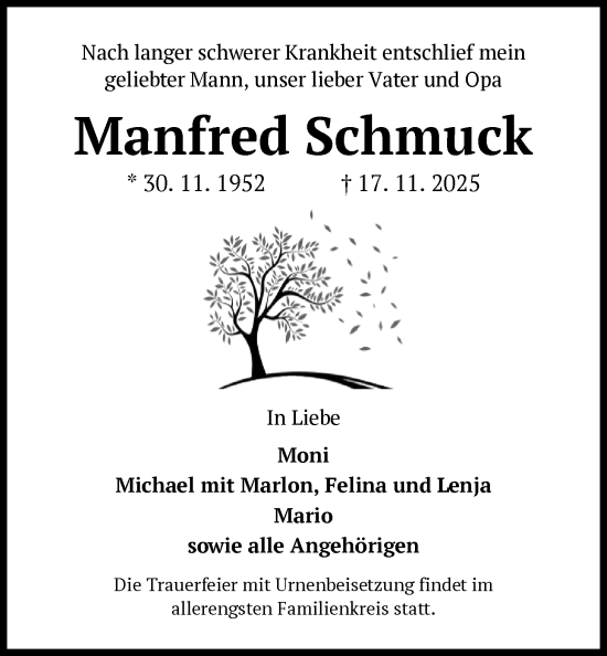 Traueranzeige von Manfred Schmuck von OFOP