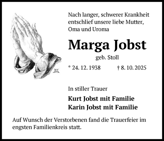 Traueranzeige von Marga Jobst von OFOP