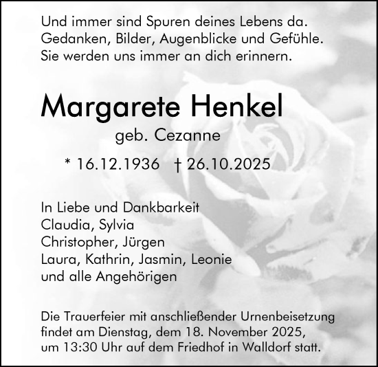 Traueranzeige von Margarete Henkel von OFMF