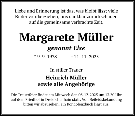 Traueranzeige von Margarete Müller von OF0W