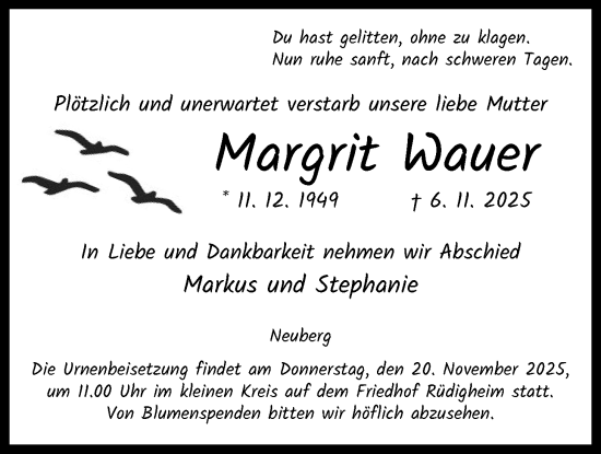 Traueranzeige von Margrit Wauer von OFHA
