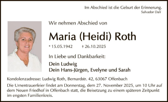 Traueranzeige von Maria Roth von OFOP