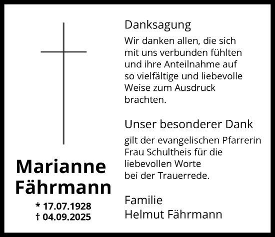 Traueranzeige von Marianne Fährmann von OFOP
