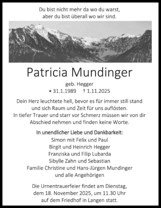 Traueranzeige von Patricia Mundinger von OFOP