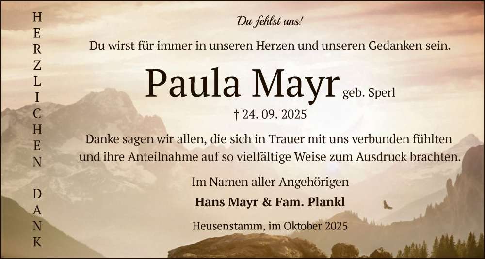  Traueranzeige für Paula Mayr vom 01.11.2025 aus OFOP
