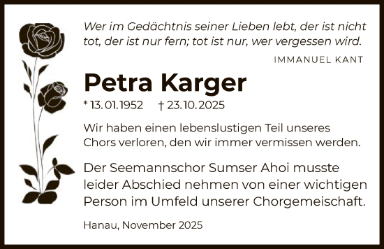 Traueranzeige von Petra Karger von OFHA