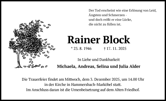 Traueranzeige von Rainer Block von OFHA
