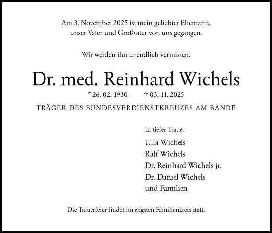 Traueranzeige von Reinhard Wichels von OFHA