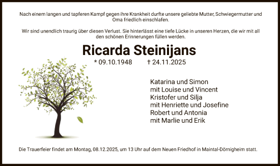 Traueranzeige von Ricarda Steinijans von OFHA