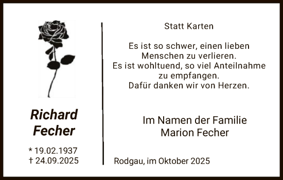 Traueranzeige von Richard Fecher von OFOP
