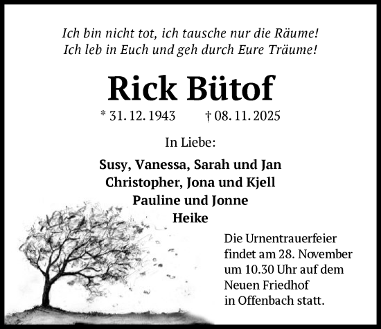 Traueranzeige von Rick Bütof von OFOP