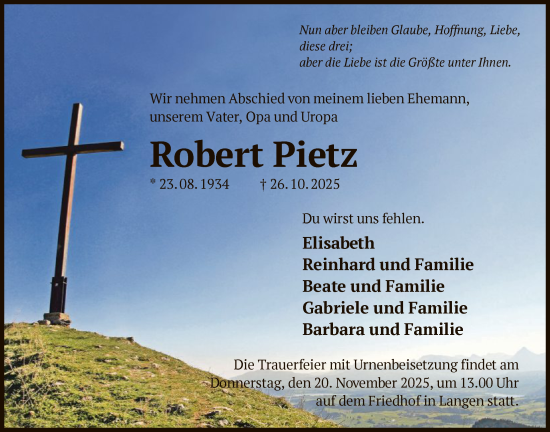 Traueranzeige von Robert Pietz von OFOP