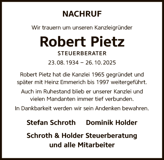 Traueranzeige von Robert Pietz von OFOP