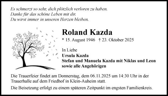 Traueranzeige von Roland Kazda von OFOP