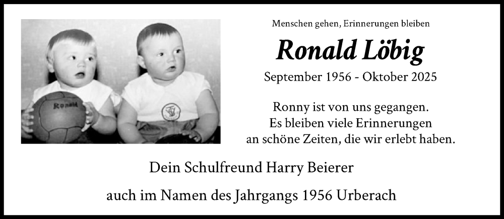  Traueranzeige für Ronald Löbig vom 15.11.2025 aus OF0L