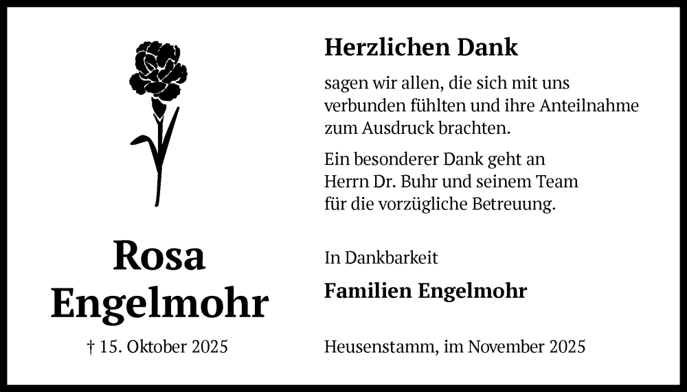  Traueranzeige für Rosa Engelmohr vom 22.11.2025 aus OFOP