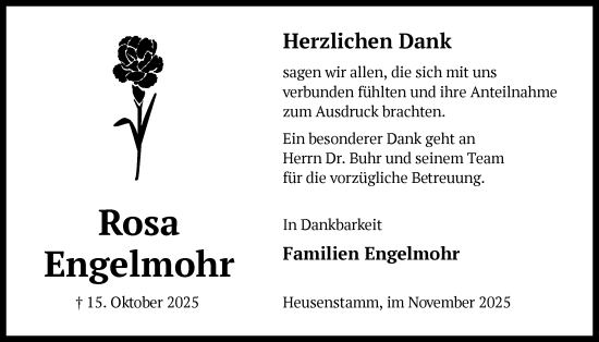 Traueranzeige von Rosa Engelmohr von OFOP