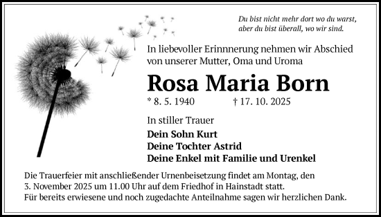 Traueranzeige von Rosa Maria Born von OF0L
