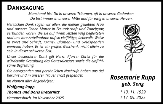 Traueranzeige von Rosemarie Rupp von OFHA