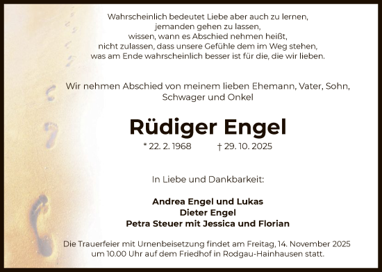 Traueranzeige von Rüdiger Engel von OF0L