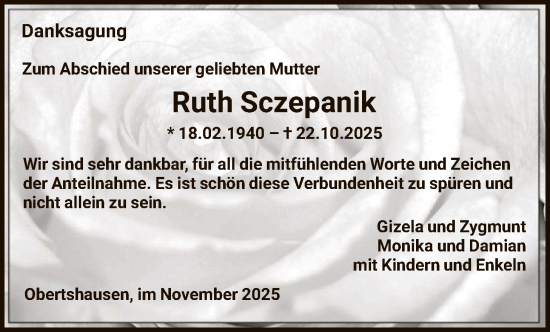Traueranzeige von Ruth Sczepanik von OF0T