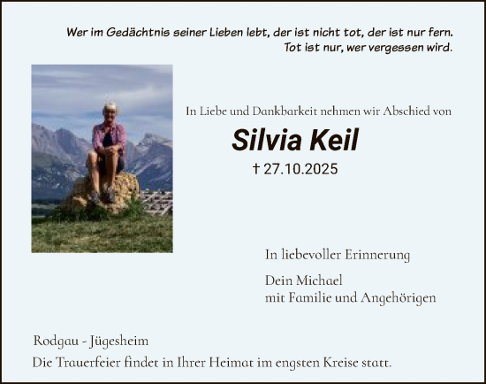 Traueranzeige von Silvia Keil von OF0L