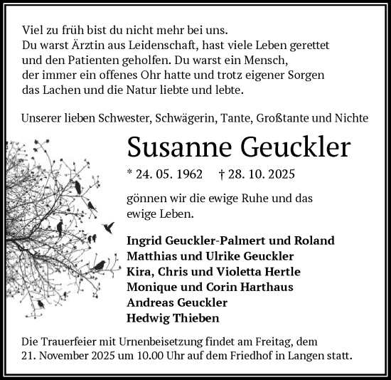 Traueranzeige von Susanne Geuckler von OFOP