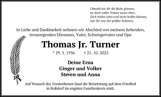 Traueranzeige von Thomas Jr. Turner von OFHA
