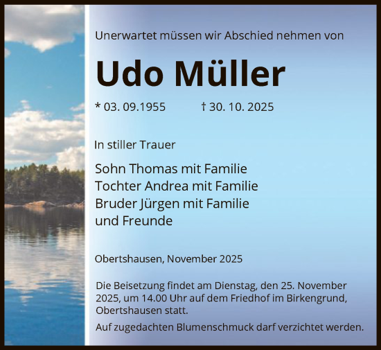 Traueranzeige von Udo Müller von OFOP