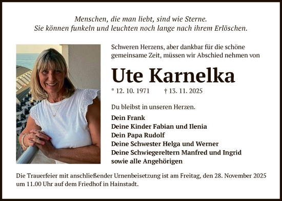 Traueranzeige von Ute Karnelka von OF0L