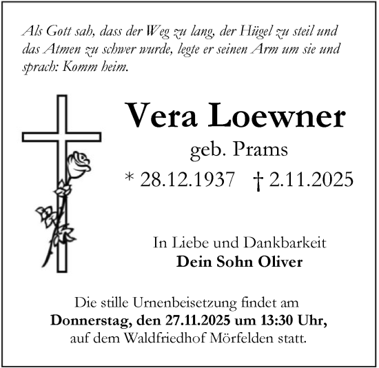 Traueranzeige von Vera Loewner von OFMF