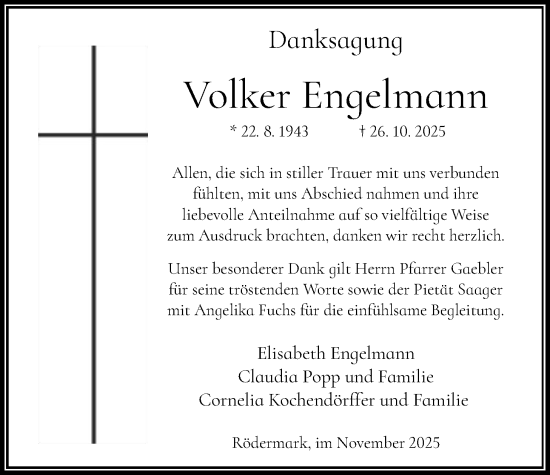 Traueranzeige von Volker Engelmann von OF0L