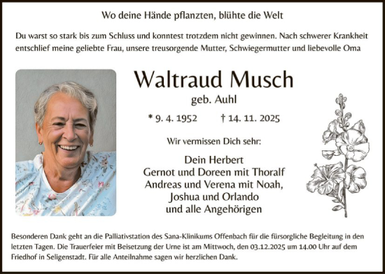 Traueranzeige von Waltraud Musch von OFOP