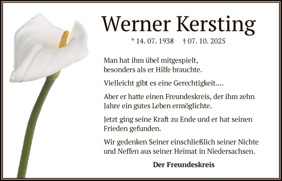 Traueranzeige von Werner Kersting von OFOP