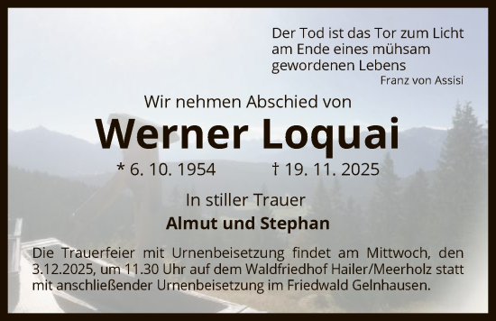 Traueranzeige von Werner Loquai von OFHA