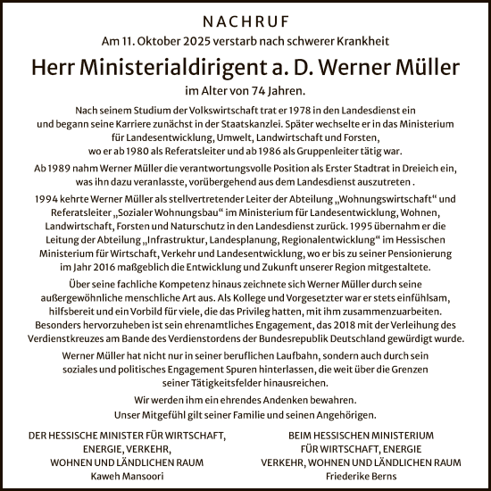 Traueranzeige von Werner Müller von OFOP