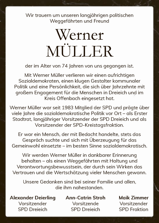 Traueranzeige von Werner Müller von OFOP