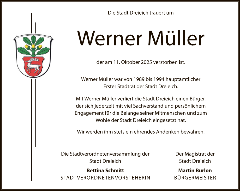  Traueranzeige für Werner Müller vom 01.11.2025 aus OF0W