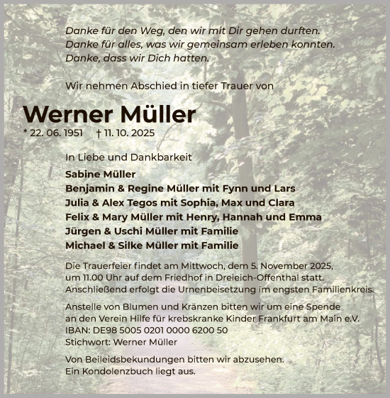 Traueranzeige von Werner Müller von OFOP
