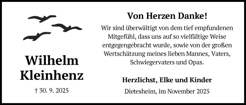  Traueranzeige für Wilhelm Kleinhenz vom 01.11.2025 aus OFOP