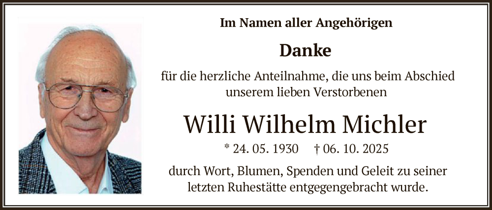  Traueranzeige für Willi Wilhelm Michler vom 15.11.2025 aus BOWO