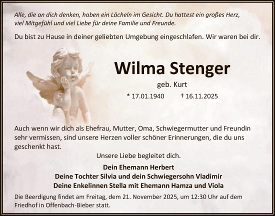 Traueranzeige von Wilma Stenger von OFOP