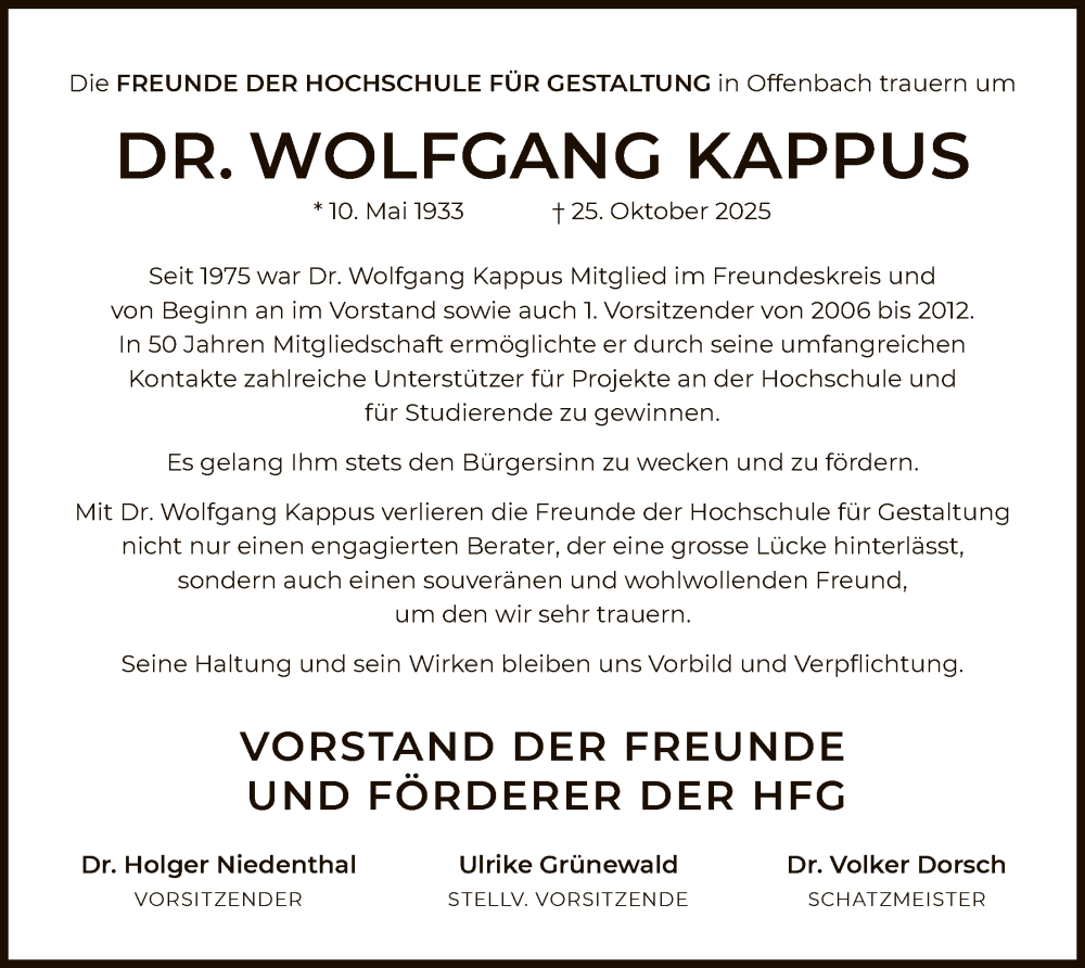  Traueranzeige für Wolfgang Kappus vom 05.11.2025 aus OFOP