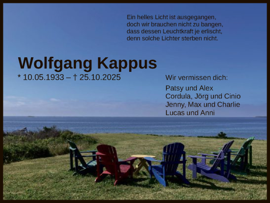 Traueranzeige von Wolfgang Kappus von OFOP