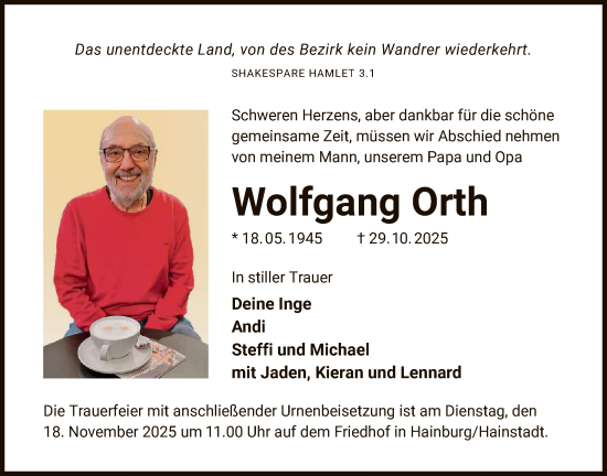 Traueranzeige von Wolfgang Orth von OFOP