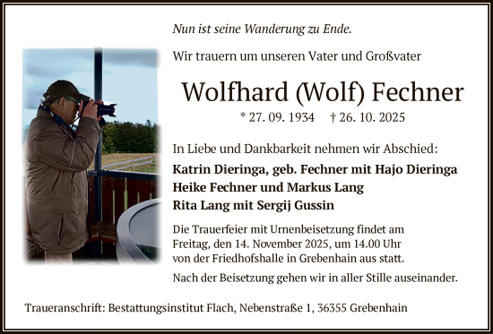 Traueranzeige von Wolfhard Fechner von OFHA