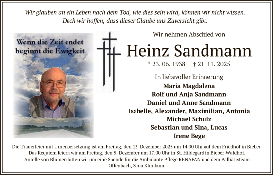 Traueranzeige von Heinz Sandmann von OFOP