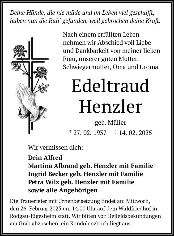  Traueranzeige für Edeltraud Henzler vom 22.02.2025 aus OF
